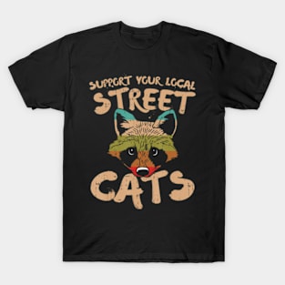 Support Your Local Street Cats Raccoon Vintage Retro Animal T-Shirt